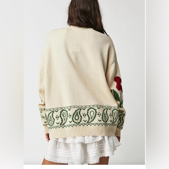 Free People Profound Floral Knit Paisley Distressed Sweater Ivory Size XS Y2K - Picture 3 of 10